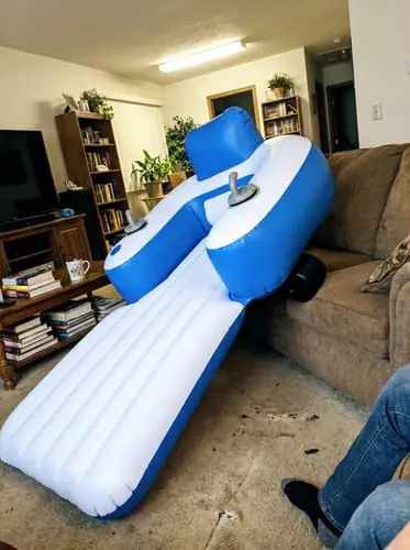 JetStream Lounger X2 inflated inside a living room, ready for the pool